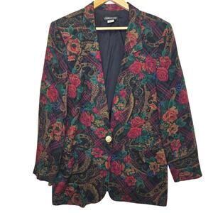 Counterparts Women Vintage 90s Preppy Eclectic Tapestry Floral Plaid Blazer 12